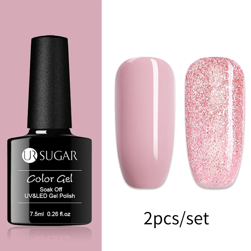 Set 2 Ur Sugar 7,5 мл розовое золото блестящий Гель-лак для ногтей розовый Цвет гель-блестки для ногтей искусство замочить от УФ-гель-лака УФ светодиодный - Цвет: Set 2