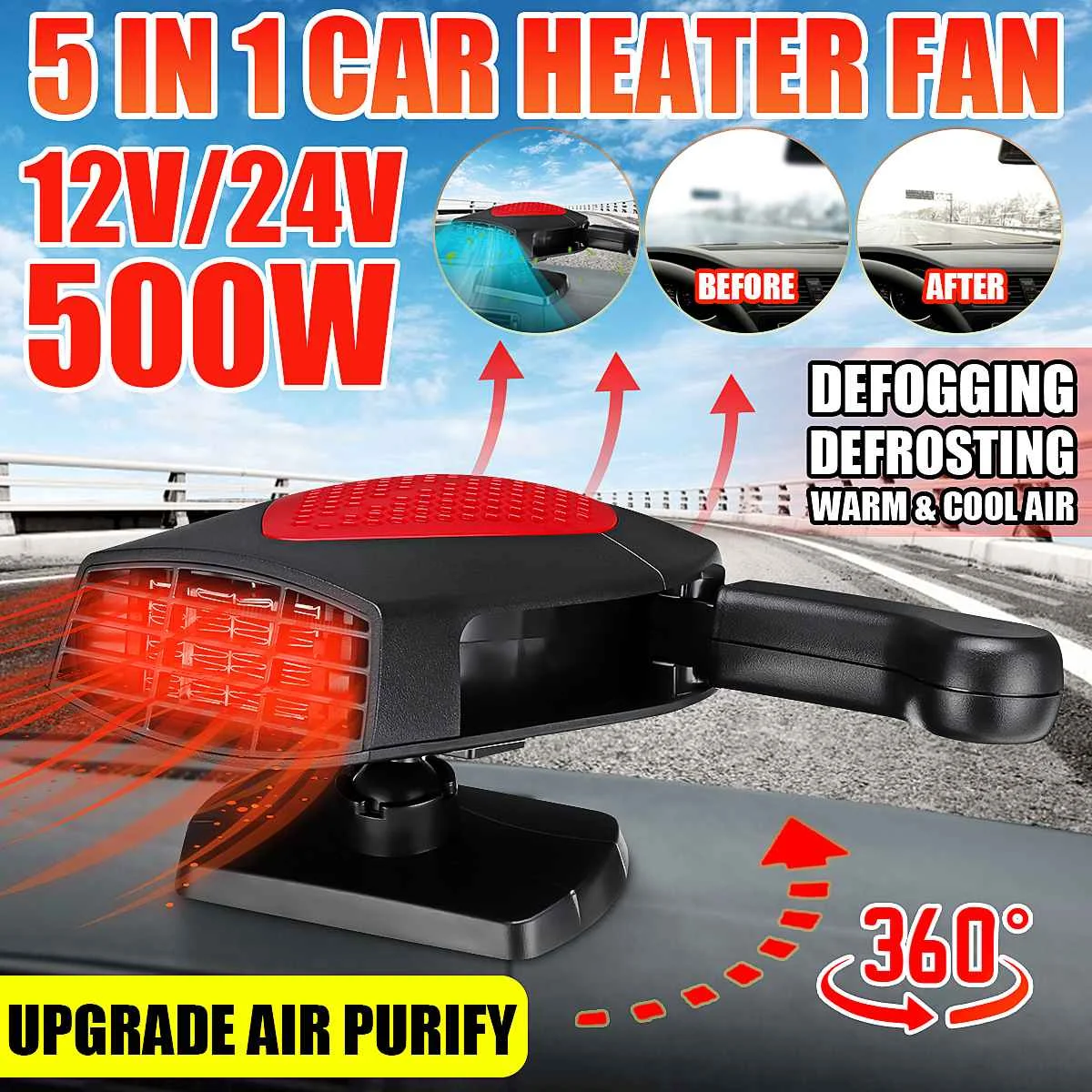 Авто обогреватель 5 в 1 Воздухоочистители 12V 24V 500W кулер сушилка влагоуловитель стекол 2 в 1 Лидер продаж; теплое ночное белье вентилятор Грузовик Ван