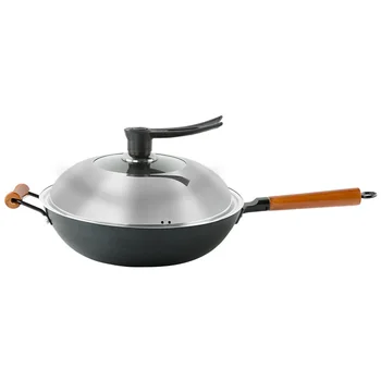 

Spot really stainless frying pan 32 / 34cm uncoated iron pan stove universal flat bottom wrought iron non-stick pan