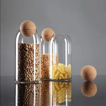 

Transparent Lead-Free Glass Ball Cork Sealed Can Storage Tank Grains Storage Jar Creative Cork Tea Containers Kitchen Storage