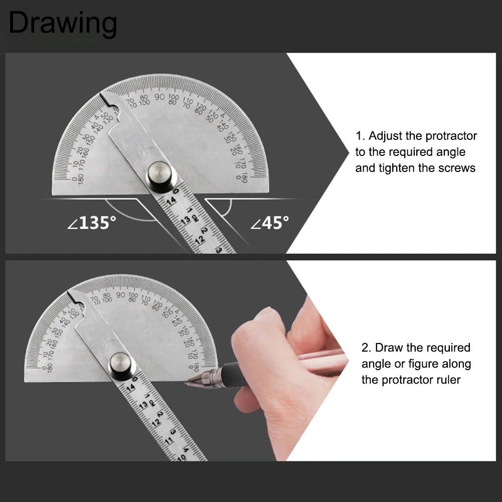14,5 см 180 градусов Регулируемый транспортир Многофункциональный из нержавеющей стали полукруглый угол линейка Математика измерительный инструмент для дерева