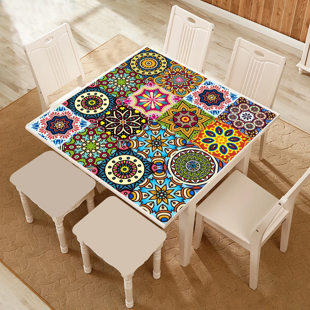 16pcs Mandala Style Kitchen Oil-poof & Waterproof Stickers Cupboard Bathroom Home Renovation Art Mural Self-adhesive Wall Decals