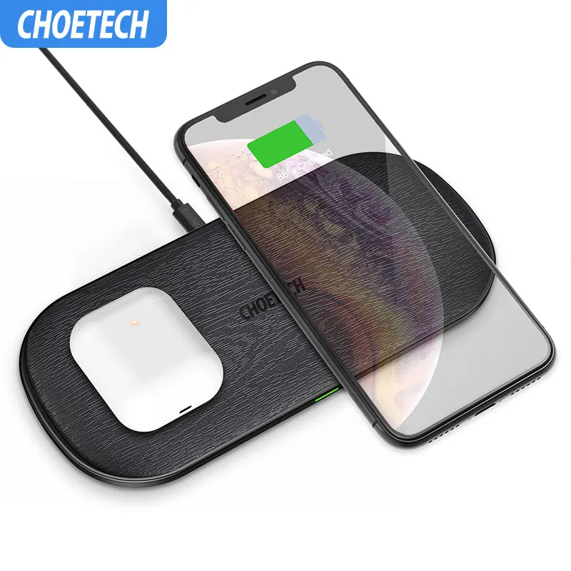 CHOETECH 5 катушек 10 Вт Qi двойное Беспроводное зарядное устройство Быстрая зарядка