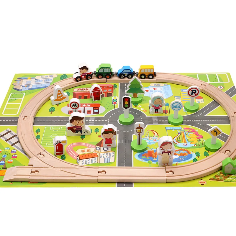 

City Camera Track Traffic Scene Set Wooden Building Blocks Children'S Educational Train Camera Track Assembled Toys 36PCS