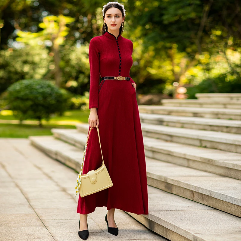 Sweater Dress Autumn Long Dress Office Lady Buttons Evening Ball Gown Party  Dresses Luxury Red Dress DZ1398 - AliExpress