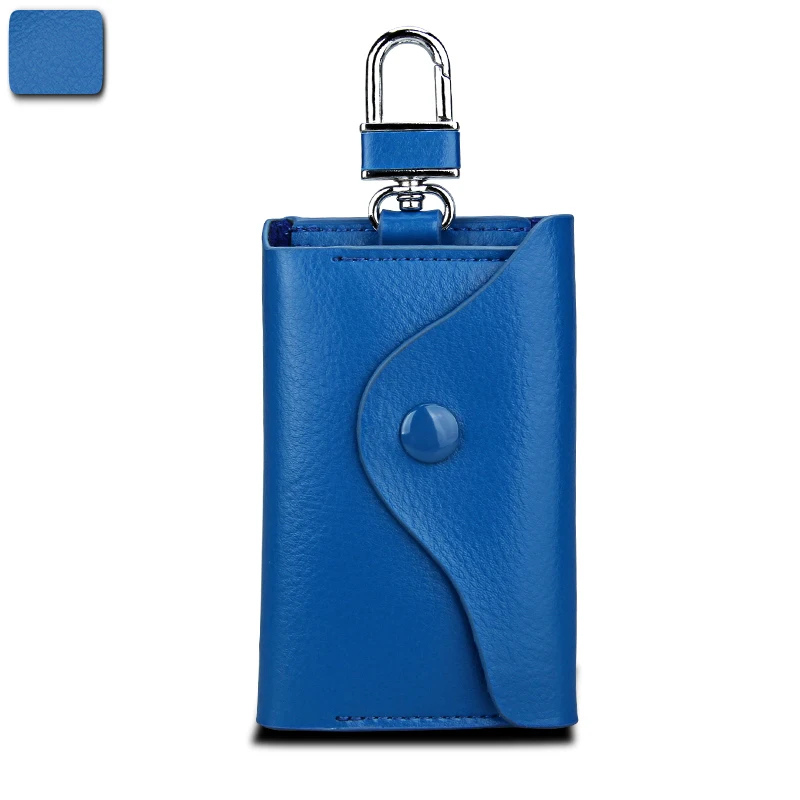 Blue Раскол из воловьей кожи для ключей, кошелек, держатель для карт, деловой органайзер, синяя ключница, чехол, брелок, кошельки, карман, коричневая сумка для автомобильных ключей - Цвет: Blue