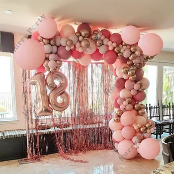 

126Pcs 18Th 30Th Birthday Party Balloon Garland Arch Rose Gold Number Foil Balloons For Adult Wedding Anniversary Decorations