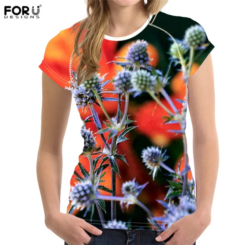 FORUDESIGNS/фиолетовая сиреневая женская футболка с объемным цветком; летняя тонкая футболка; женские эластичные футболки для бодибилдинга; женская повседневная одежда - Цвет: HMO235BV
