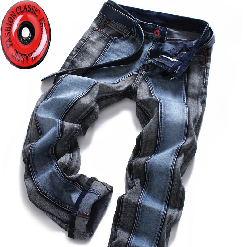 ABOORUN мужские джинсы черные синие Лоскутные уличные джинсовые брюки прямые повседневные ковбойские брюки для мужчин R2356