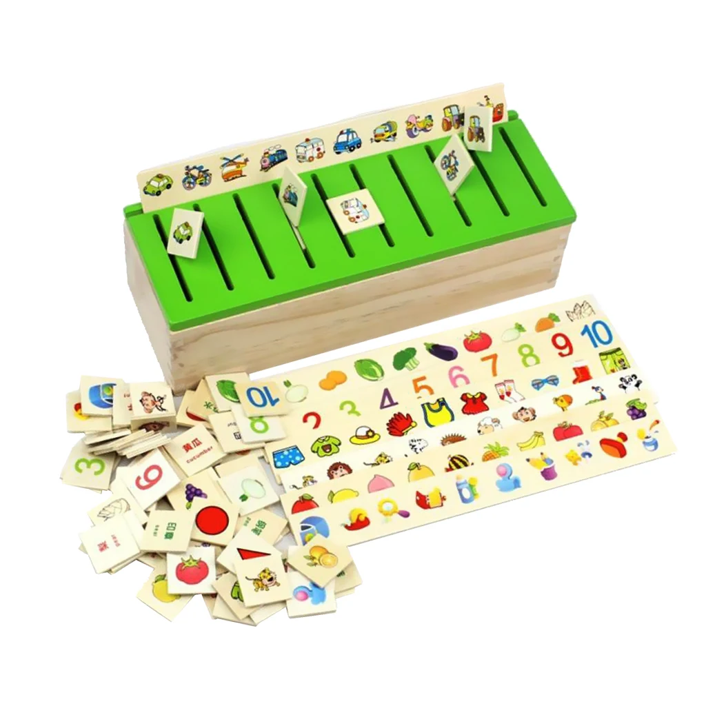 Wooden Sorting Box with Sorter Box - 8 Categories 80 Objects to Sort, Color Shape Recognitions Toy - Baby Early Educational Toy