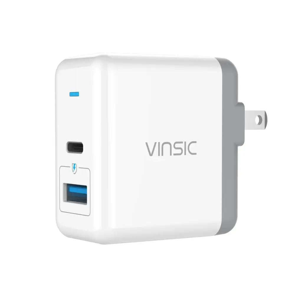 US plug Зарядное устройство Vinsic type-C, 5 В, а, type-c, двойной USB порт, умное настенное зарядное устройство, зарядное устройство для путешествий, штепсельная вилка США для iPhone, ipad, mini, samsung, Xiaomi - Тип штекера: US plug