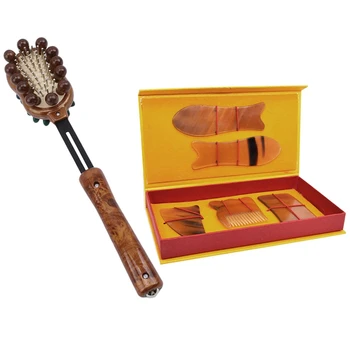 

1Pcs Care Extensible Knocks Back Rubs Massager Rod & 5Pcs Natural Guasha Board Massage Gua Sha Scraper Tool