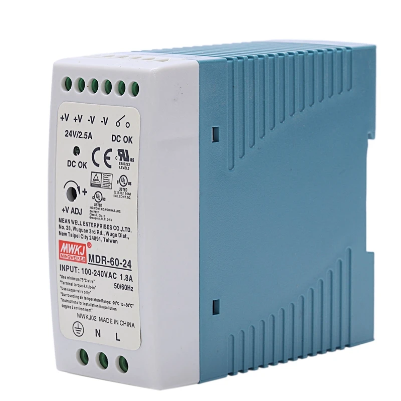 2 шт. MDR-60 din-рейку источник питания Ac-Dc драйвер регулятор напряжения питания 110 В 220 В, 24 В 20 Вт и 12 в 60 Вт