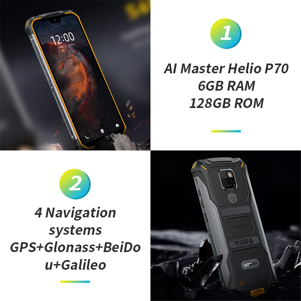 IP68 Водонепроницаемый DOOGEE S68 Pro прочный телефон Helio P70 Восьмиядерный 6 ГБ 128 Гб Беспроводная зарядка NFC 6300 мАч 12V2A зарядка 5,9 дюймов FHD