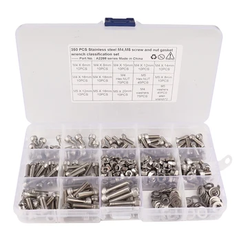 

350 Pcs Stainless Steel Screws and Nuts M4 M5 Hex Socket Head Cap Screws Assortment Set Kit with Storage Box