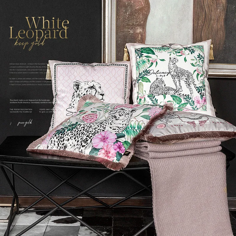 

Luxury Fashion Pink Design Velvet Tassel Cushion Cover Animal Printed Pillow Cover Pillowcase Home Decorative Sofa Throw Pillows