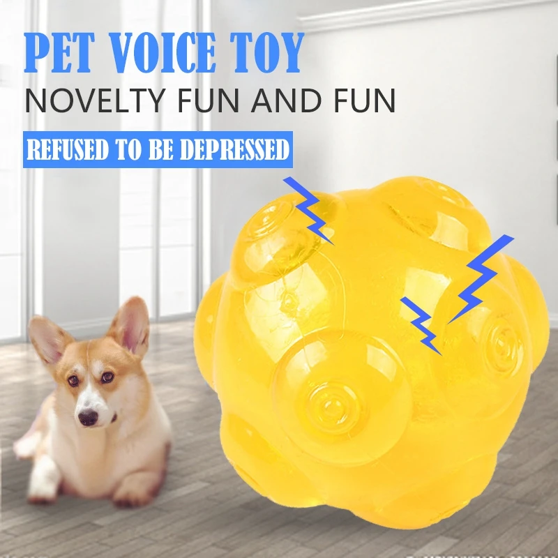 Pet TPR прочный Bite шлифовальный звук игрушка мяч-желтый