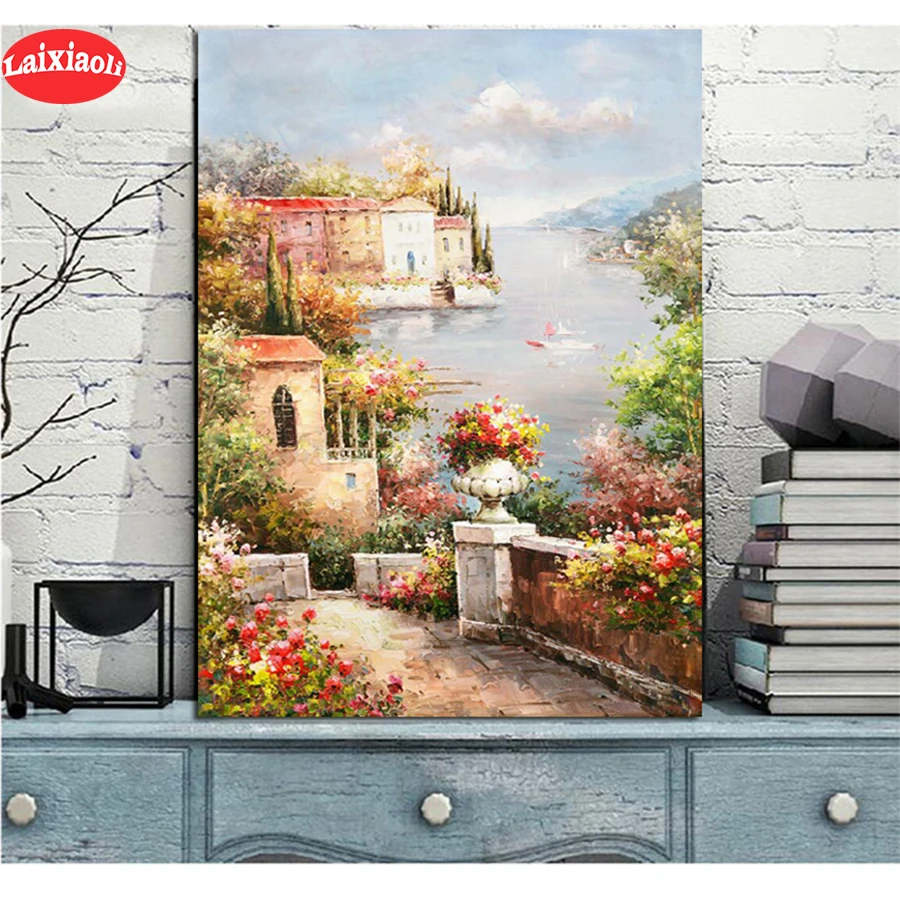 full square diamond painting Artistic landscape garden riverside pictures for embroidery round mosaic paintings wall | Дом и сад