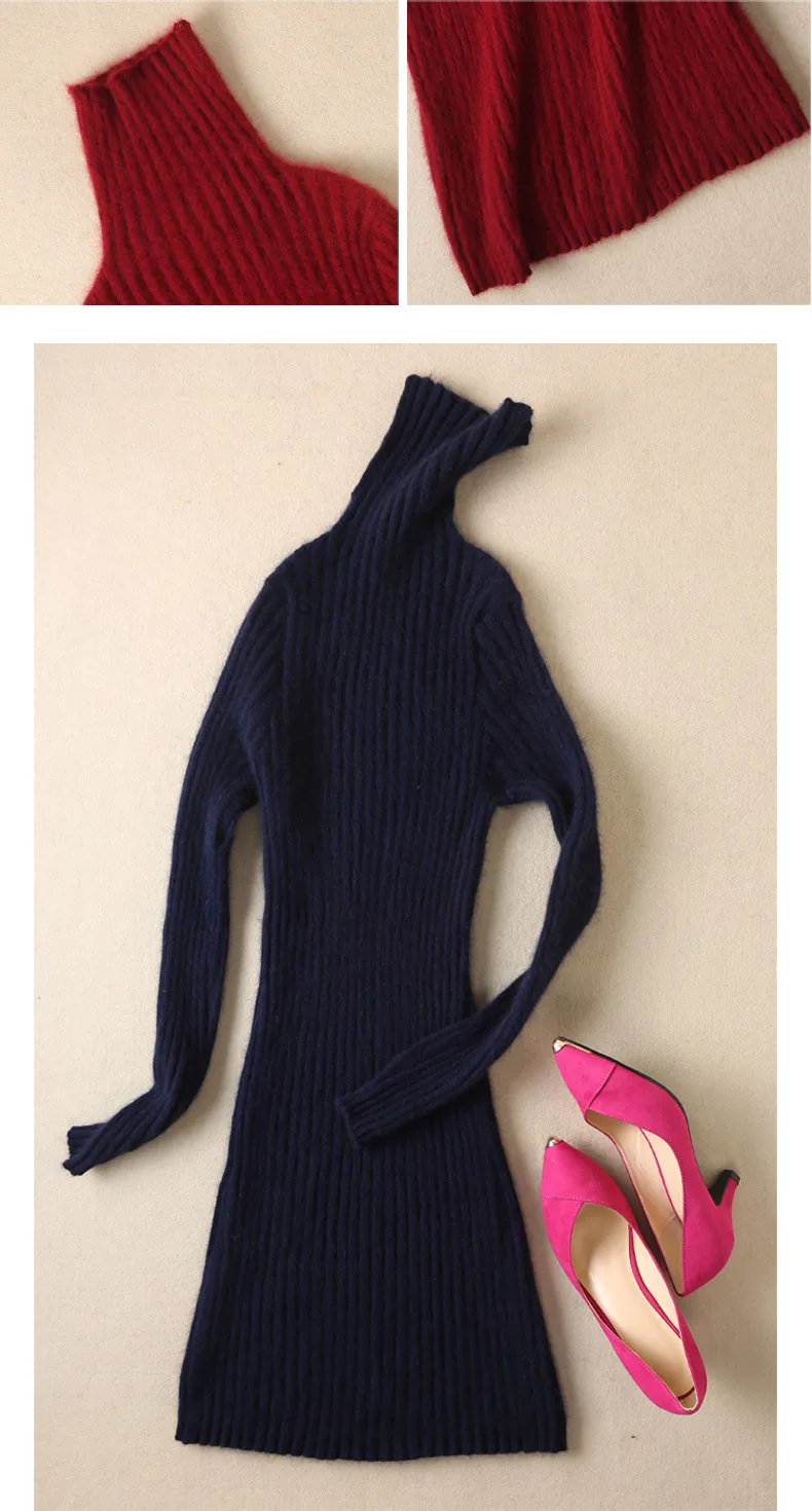 Длинный очень теплый свитер кашемир с норкой и пуловеры для женщин Осень Зима мягкий свитер водолазка женский базовый пуловер