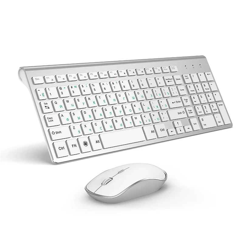 

JOYACCESS Silver Russian Keyboard Mouse Set Wireless Ergonomic Mause Business Thin Keyboard Mouse Combo Silent Mouse for Office