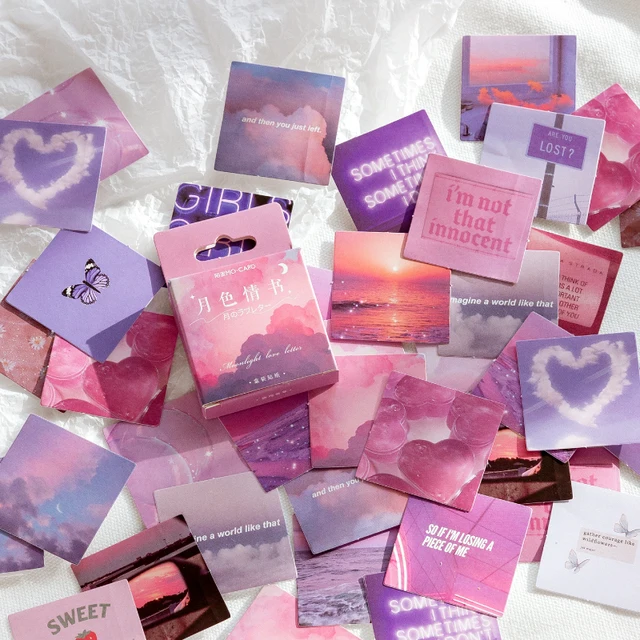 Pink Purple Love Material Sticky Diary Stickers Aesthetic Scrapbook Sticker for Notebooks Stationery Supplies Packing 46PCS 46PCS