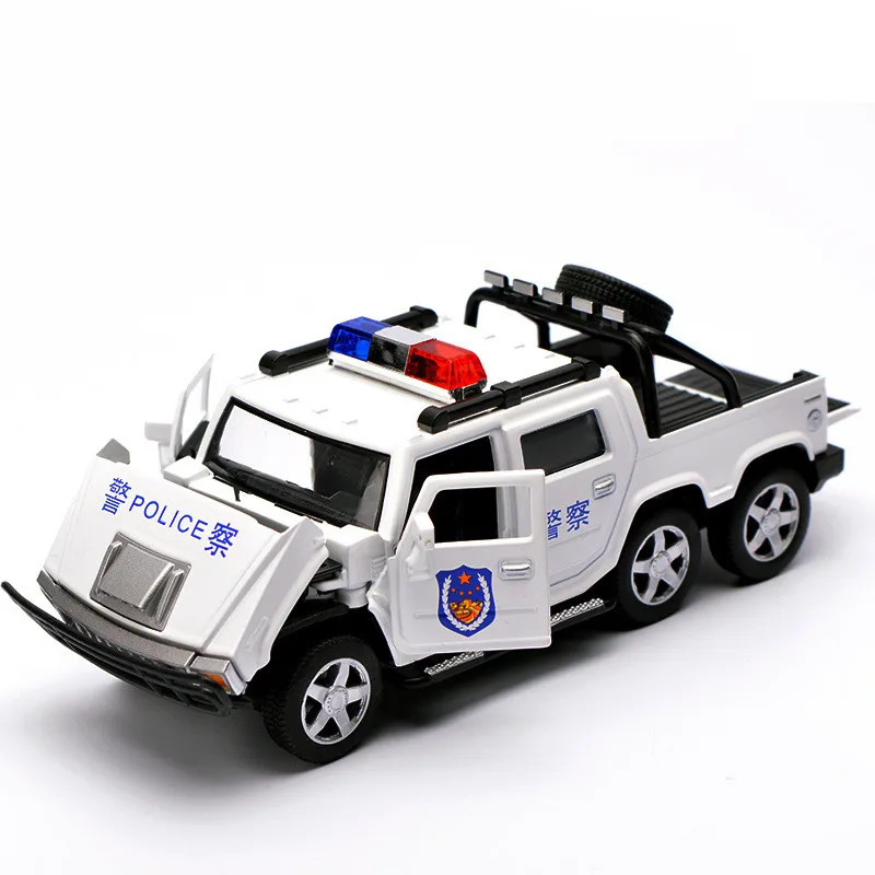 Лидер продаж 1:32 Hummer 6-колесный полицейский пикап сплава модель, имитация металла звуковая и световая оттягивающаяся назад модель игрушки - Цвет: Белый