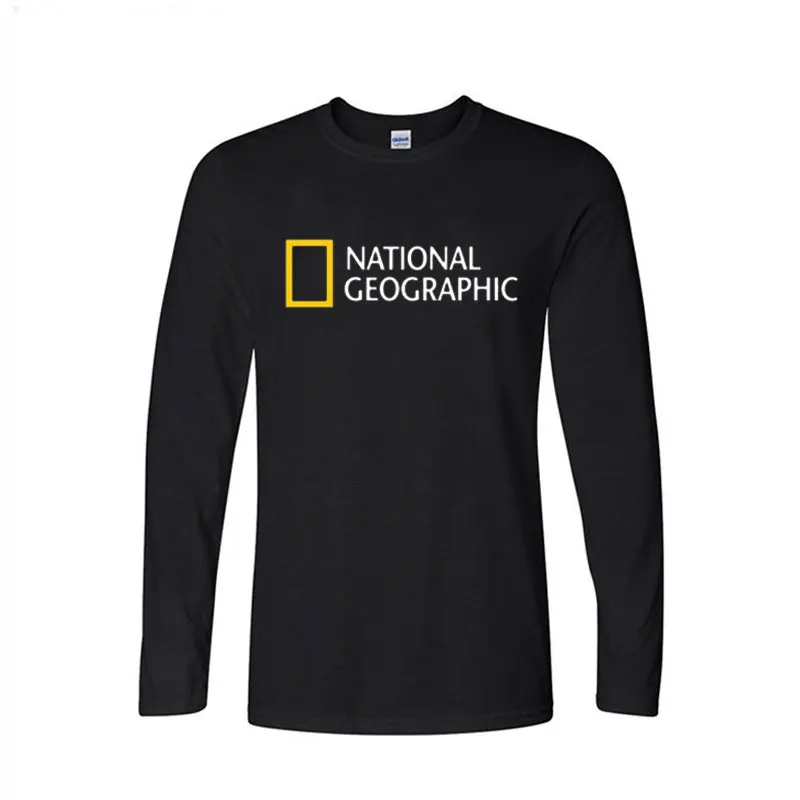Goedkoop National Geographic Logo Trending Ontwerp T shirt Heren Tops Casual Lange Mouwen Katoen Grappige T shirts