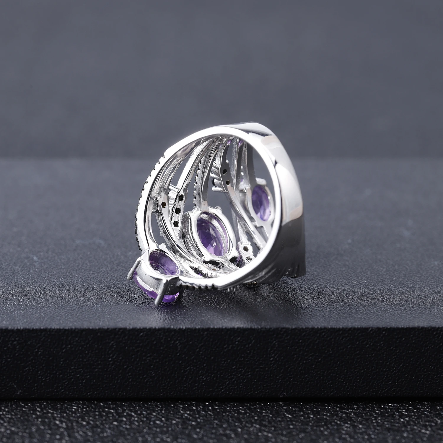 GEM'S BALLET 3.42Ct Овальный натуральный аметистовый драгоченный камень кольцо 925 пробы Серебряный палец тройной кольца для женщин подарок хорошее ювелирное изделие