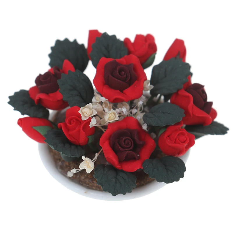Кукольные домики красная роза Гипсофила керамический горшок 1:12 кукольный домик миниатюрная глиняная модель растений детские игрушки аксессуары