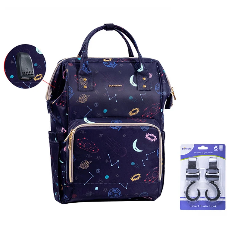 Sunveno, брендовая водонепроницаемая сумка для подгузников, большая сумка для кормления, сумка для подгузников для беременных, дорожный рюкзак для ребенка, сумка для коляски, сумка для ухода за ребенком - Цвет: Starry sky hook