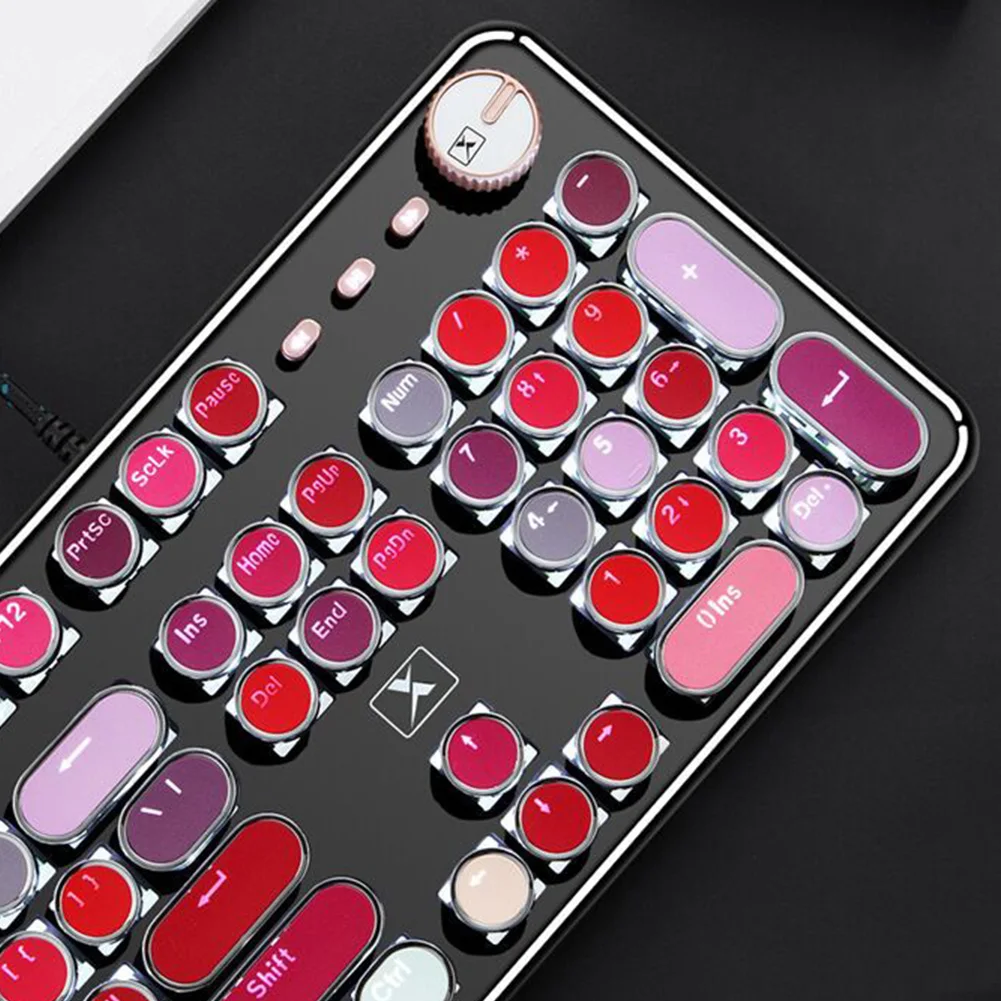 K520 USB 104 Keys Lipstick Color Ergonomics Metal Keyboard Mechanical Fashion Wired Computer Professional Gaming Desktop