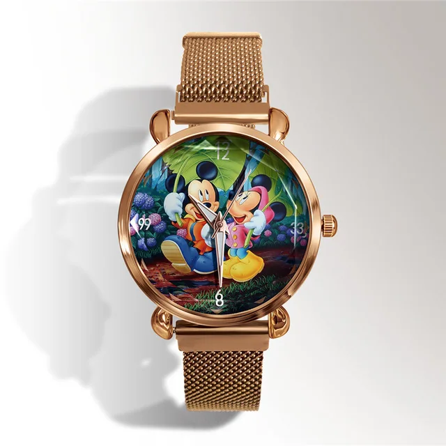 Горячая мода бренд классический мультфильм Микки Минни Маус розовое золото магнитные женские часы Relogio feminino reloj mujer montres femmes