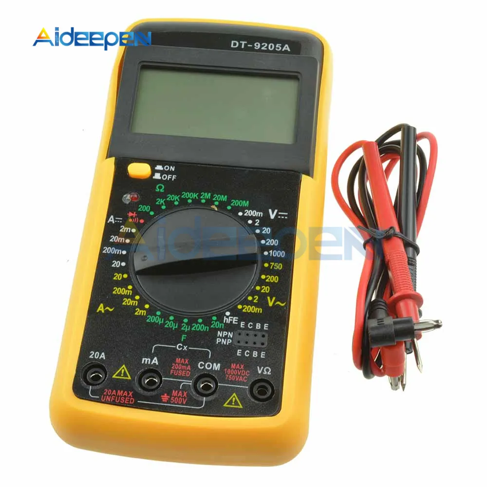 

DT9205A Professional LCD Digital Multimeter Electric Ammeter Voltmeter Resistance Capacitance Tester AC DC Handheld Multi Meter