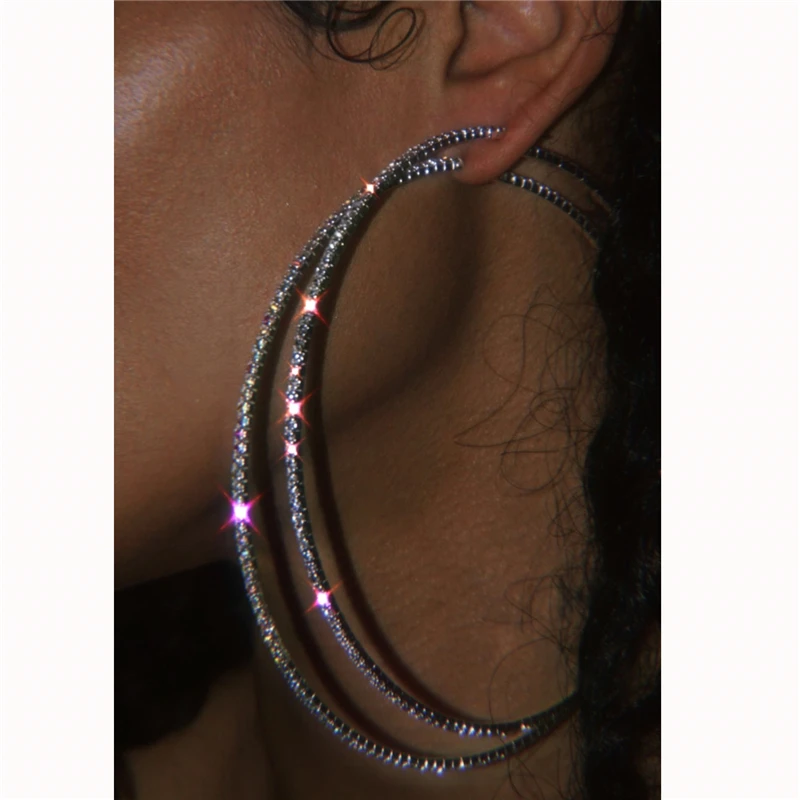 Bulk-buy Wholesale Non Tarnish Trendy Fashion Jewelry Gold Plated Thick  Chunky Jewelry Diamond Women Circle Rhinestone Hoop Drop Earrings price  comparison