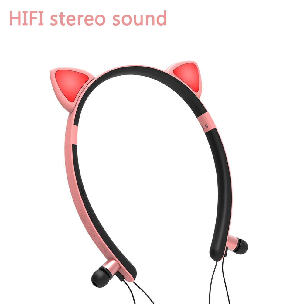 Girls Magnetic Absorption Luminous Cat Ear Noise Cancelling Led With Mic Cute Bluetooth 5 0 Gift HiFi Stereo Wireless Headphones