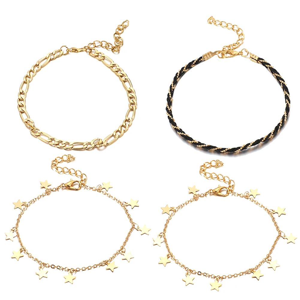 4Pcs/Set Star Charm Braided Rope Anklet Women Sandal Barefoot Ankle Bracelet ankle bracelet Woman's accesories bracelet on the l