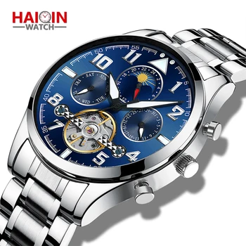 

HAIQIN Automatic Men's Watches Top Brand Luxury Tourbillon Mechanical Wrist Watch Self Wind Waterproof Auto date Montre Homme