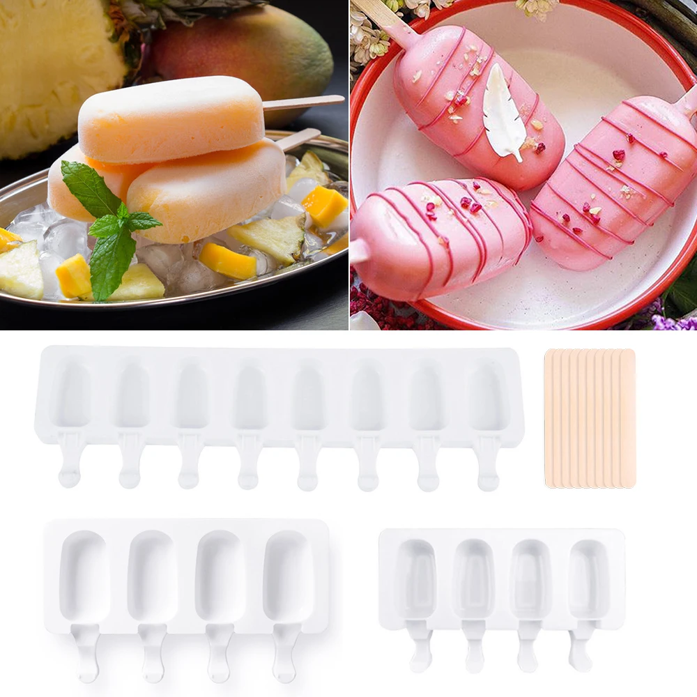 8 Cell Ice Cream maker silicone Cube Tray Food Safe Popsicle Maker DIY Homemade Freezer Lolly Mould Home tools | Дом и сад