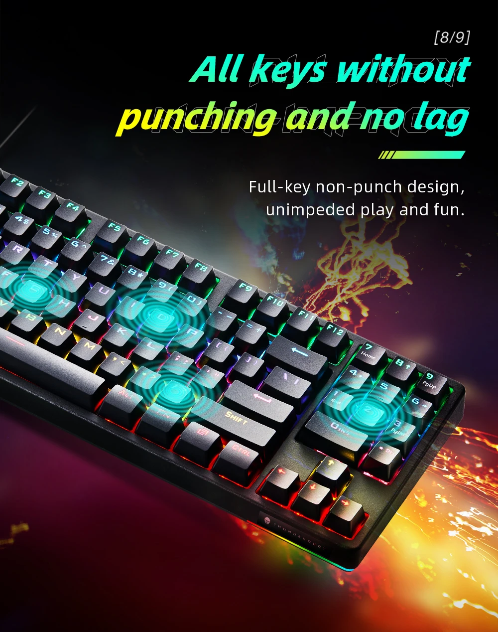 ThundeRobot-KG3089 Teclado mecânico com fio, 89 teclas,