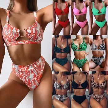 

Swimsuit 2020 Popular Swimsuit Foreign Trade Women's Seperated Swimwear Green Leopard Bikini New Solid Color Swimsuit