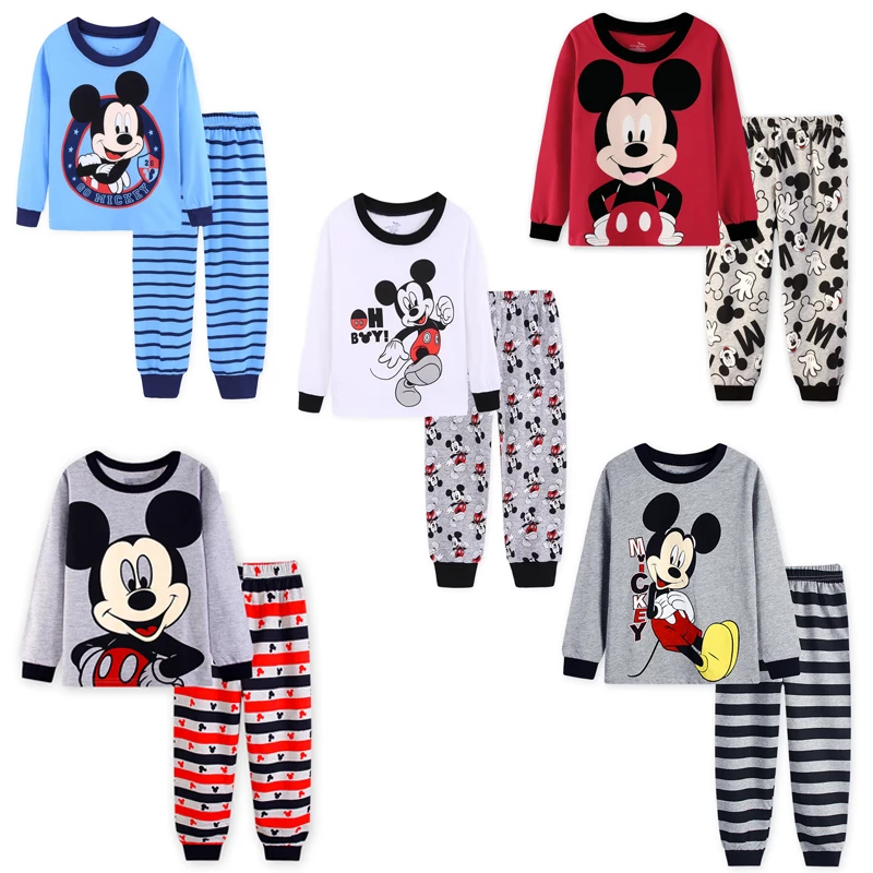  2019 New Boys Long Sleeve Pyjamas Kids Mickey Mouse Pajamas Baby Cotton Pijama Children Sleepwear G