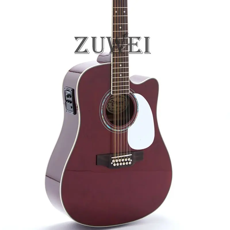 

12 Strings Electric Acoustic Guitar 41’’ White Pickguard EQ 101 Cutway Solid Spruce