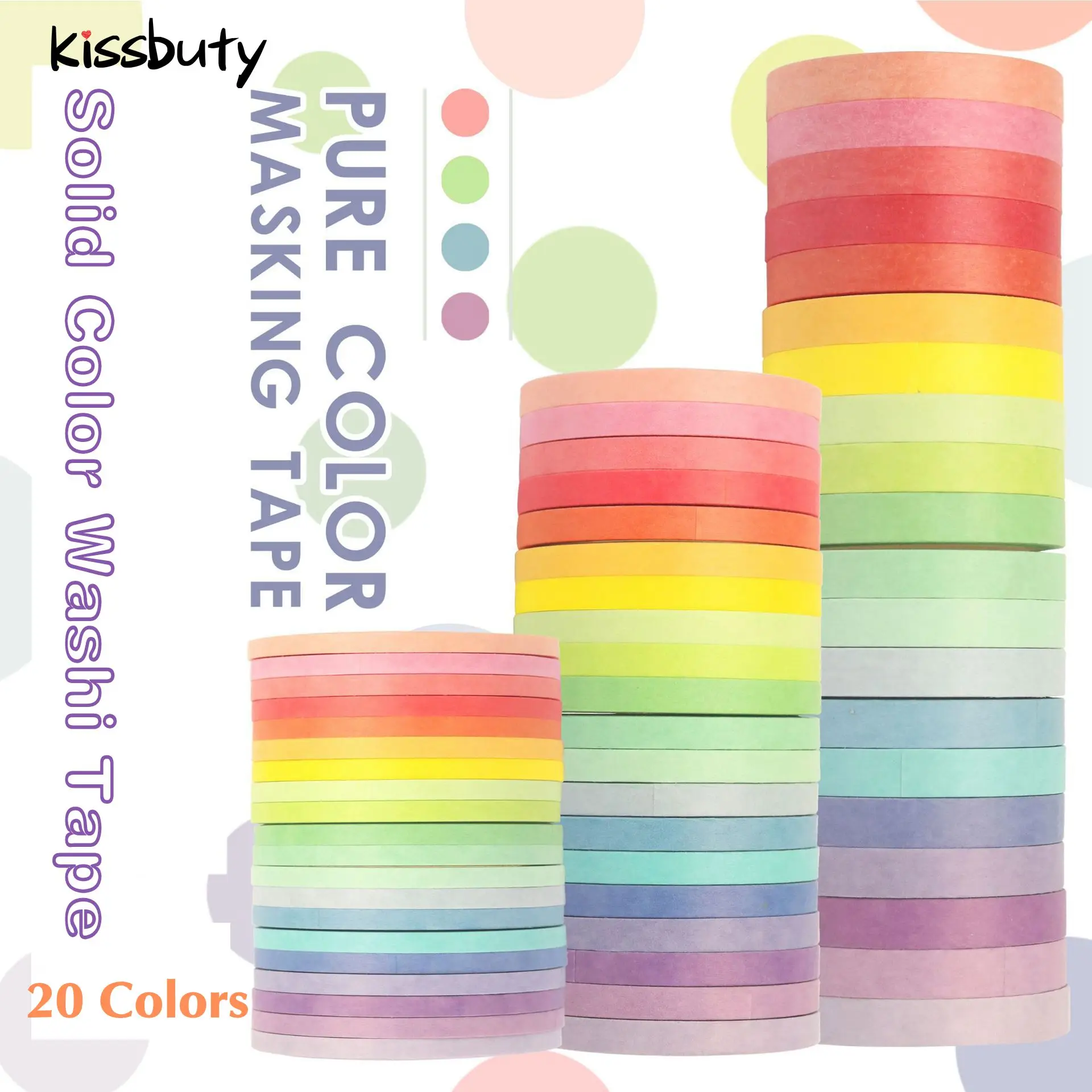 

60Pcs 20 Colors/Set Washi Tape 3/5/7.5mm Adhesive Masking Tapes Decoration Lace Stickers Album Gift Hand account Bullet Diary