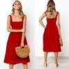 Lossky Casual Solid Dress Women Midi Long Summer Sexy Backless Slip Dresses Ruched Fashion Elegant Party Clothes Leisure 2022 ► Photo 3/5