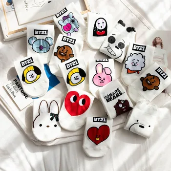 

Spring New Women Cotton Boat Sock Cartoon Bear Cute Animal Ankle Socks Korean Version Short Casual Straight Gril Socks