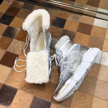 

Snow boots women's fur integrated cotton shoes women's winter leather with velvet fashion thick soled new ankle boots