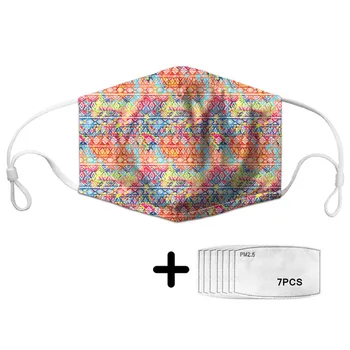 

Mascara Descartavel Facial Women Bohemian Style Mask With 7pcs PM2.5 Activated Carbon Filter Paper Dustproof Mask Unisex Elastic