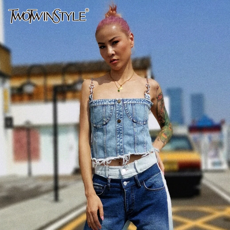 Женская джинсовая цепочка для жилета TWOTWINSTYLE осенняя уличная жилет с кисточками |