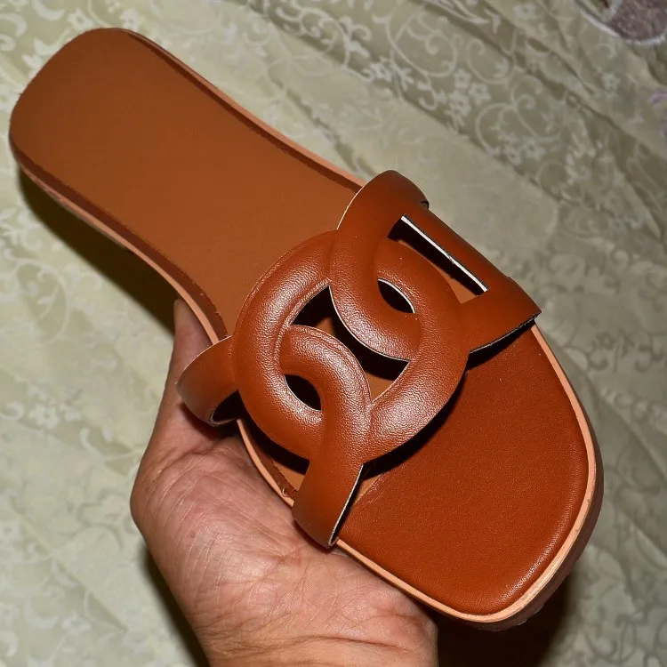 

2018 New Style H Sandals Roe Drag A- line WOMEN'S Sandals Summer Diamond Shuanghuan Genuine Leather Hollow out Large Size H Slip