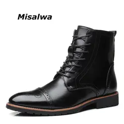 Misalwa/мужские ботинки, модные осенне-зимние мужские ботинки из мягкой кожи с перфорацией типа «броги», большие размеры, черный/коричневый